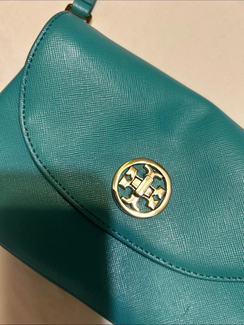Tory Burch Teal Leather Crossbody with Gold Logo